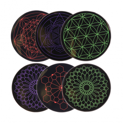 Bear Quartz Grip Mats - Small 4.5 inch displayed in various geometric patterns and colors on a black background.