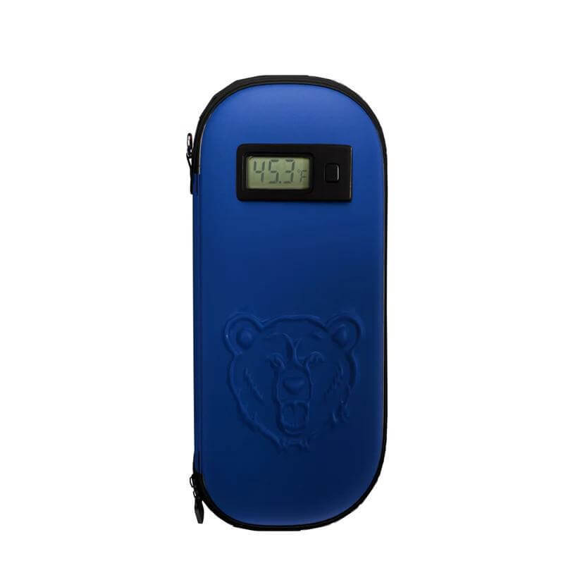 Bear Quartz Polar Pack with digital temperature reader in blue, designed to keep concentrates cool.