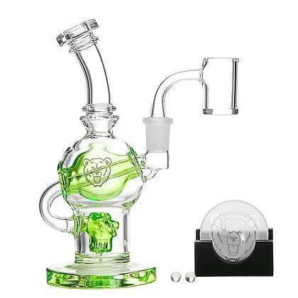 Bear Quartz The Sphere Kit featuring a green dab rig, quartz banger, and bear-shaped accessories for dabbing.