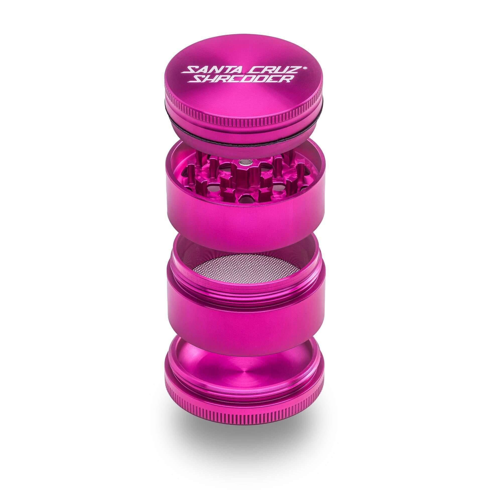 Santa Cruz Shredder 4-Piece Medium Grinder in pink, made from durable anodized aluminum for precision grinding.