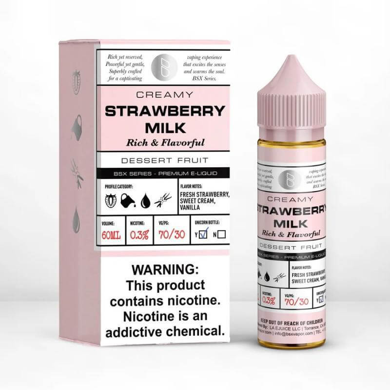 BSX Series 60ml Creamy Strawberry Milk e-liquid, rich in flavor with fresh strawberry and sweet cream notes.