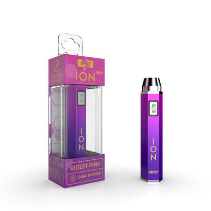 ION Mini Fusion 510 Battery in violet pink packaging, showcasing its dual charge feature for enhanced vaping.