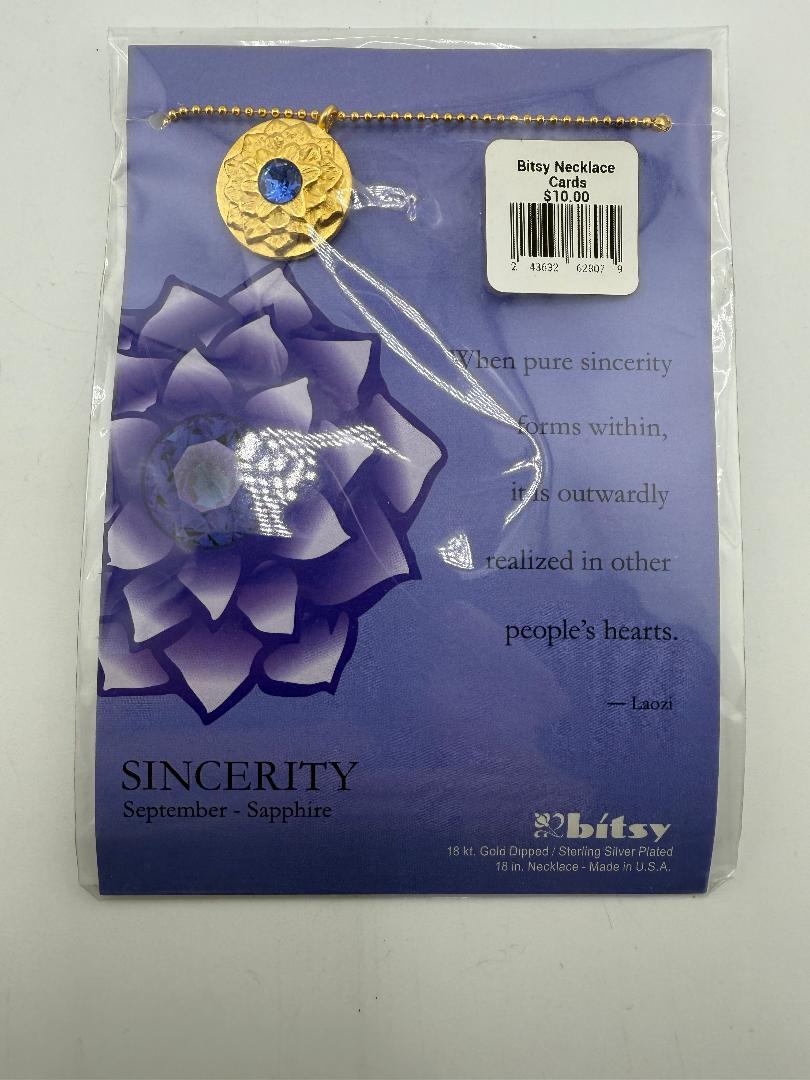 Bitsy Gemstone Birth Month Necklace displayed with sapphire gemstone on floral background, perfect for elegant jewelry lovers.