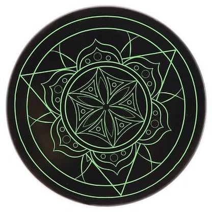 Bear Quartz Grip Mats - Small 4.5 inch design with a green mandala pattern on a black background.