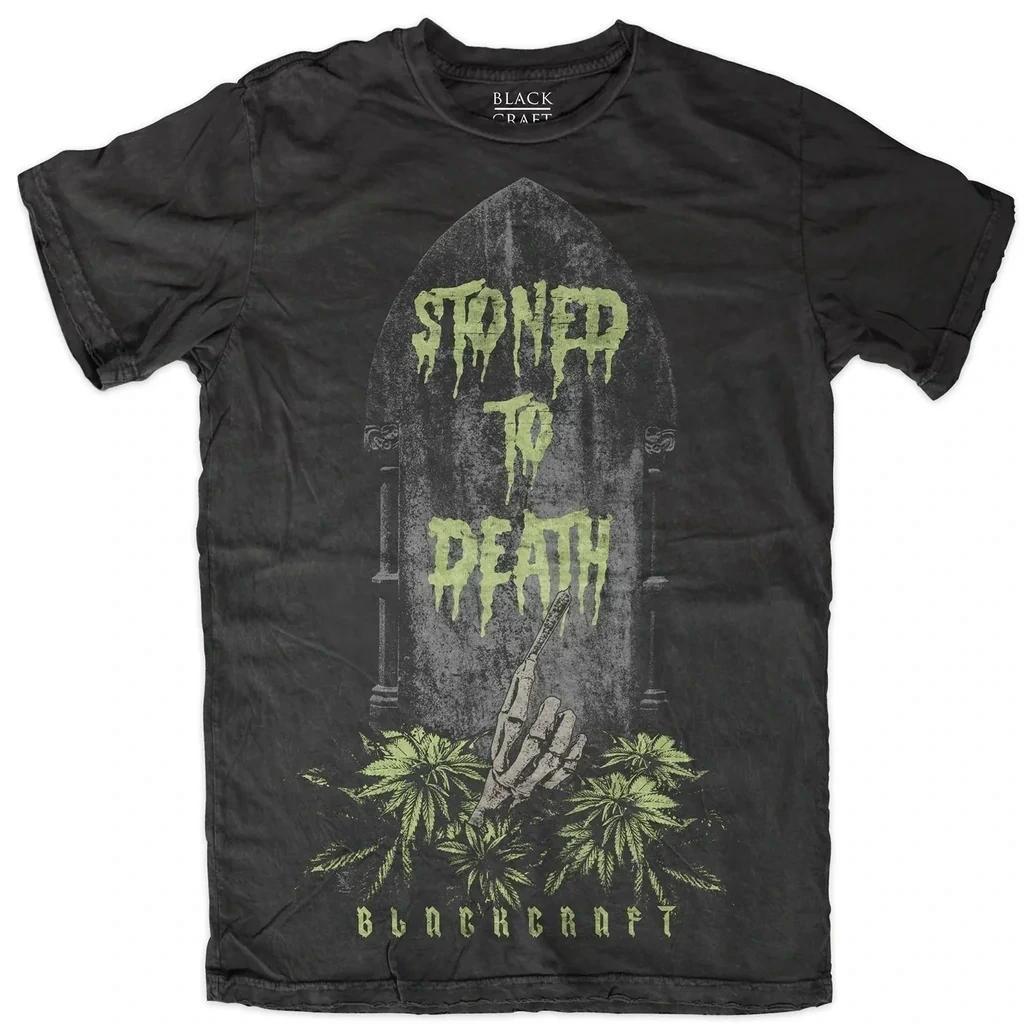 BlackCraft Cult T-shirt featuring 'Stoned to Death' graphic design with occult elements.
