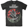BlackCraft Cult T-shirt showcasing a bold graphic design with an occult theme on a black background.