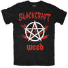 BlackCraft Cult T-shirt featuring pentagram and weed graphics on black background, celebrating individuality.