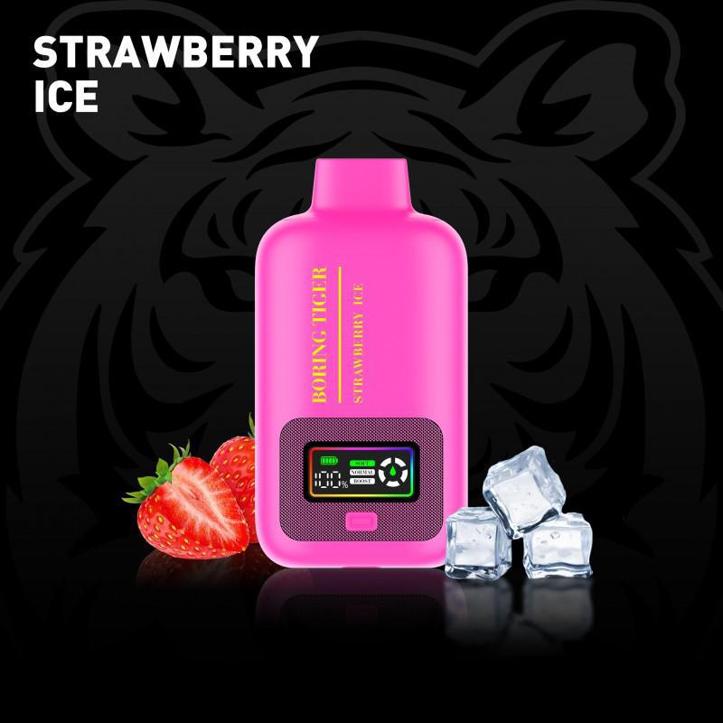 Boring Tiger 25000 Disposable Vape in Strawberry Ice flavor, featuring a pink design and ice cubes.