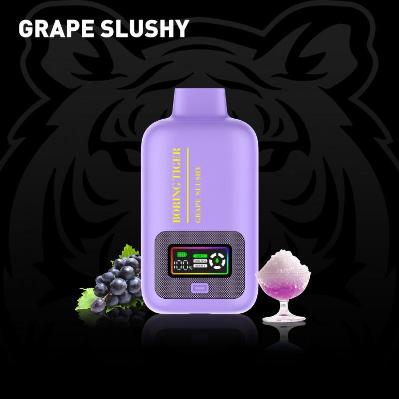 Boring Tiger 25000 Disposable Vape in Grape Slushy flavor with fruity elements and a sleek design