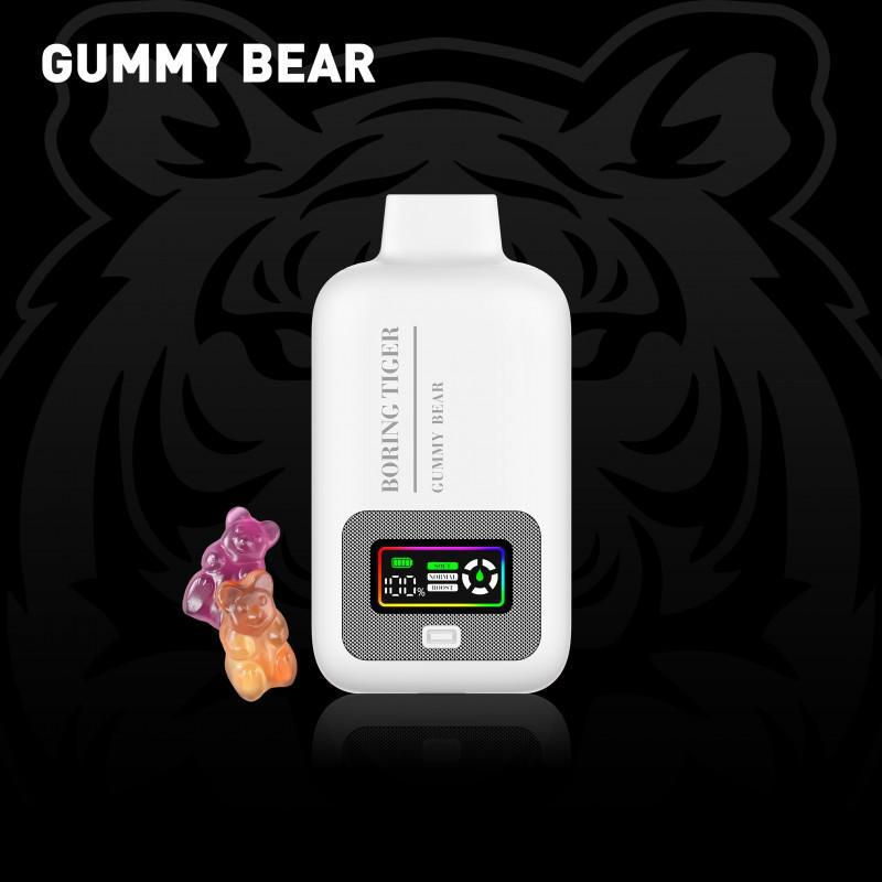 Boring Tiger Disposable Vape with Gummy Bear flavor and colorful dual screen display.