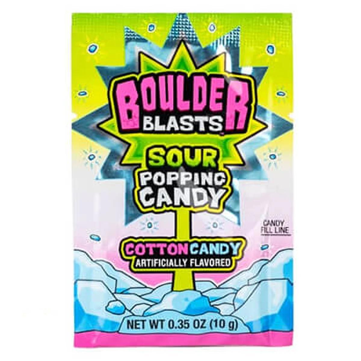 Koko's Boulder Blasts Popping Candy - Cotton Candy package featuring sour popping candy with vibrant colors and appealing design.