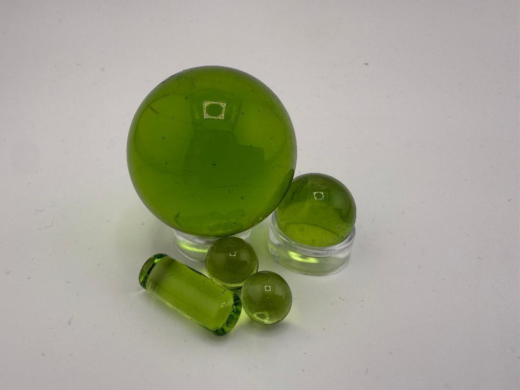 Bowman Glass Oversized Terp Slurper Marble Set 4pc in green, handcrafted American borosilicate glass for dabbing.
