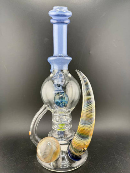 Brando Glass Blooper - Large Format UV Blue w/ Marble Attachments Fumed Horn 14mm 90° showcased in a striking design.