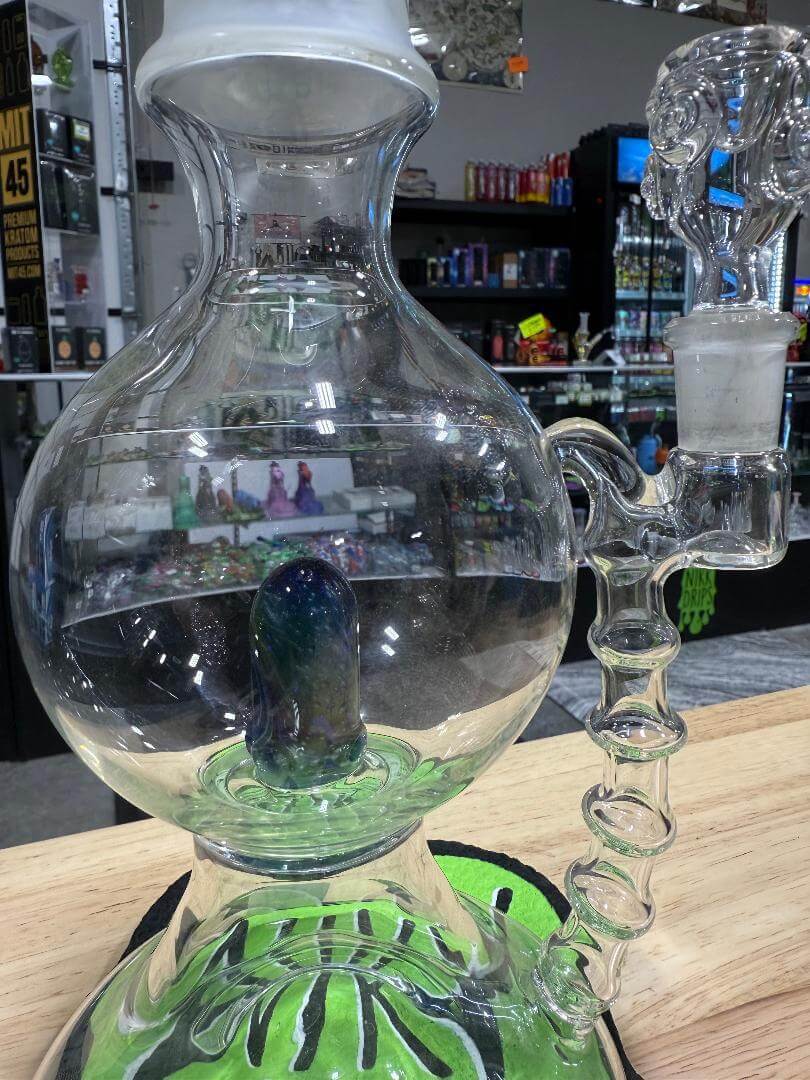 Brando Glass Blooper - Pacific North West Theme Eagle, Mountain, & Forest Theme 14mm 90° displayed in a shop.