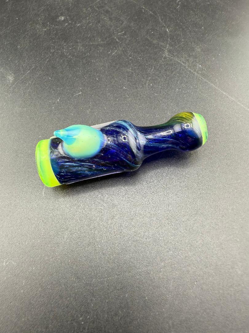 Brando Glass  Blunt / Joint Holder -Galaxy w/ Green Horn and Accents showcasing a vibrant galaxy design.