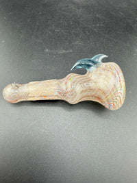 Brando Glass Chillum Pipe -Double Layer Rainbow Linework w/ Blue Horns showcasing vibrant design and smooth airflow.