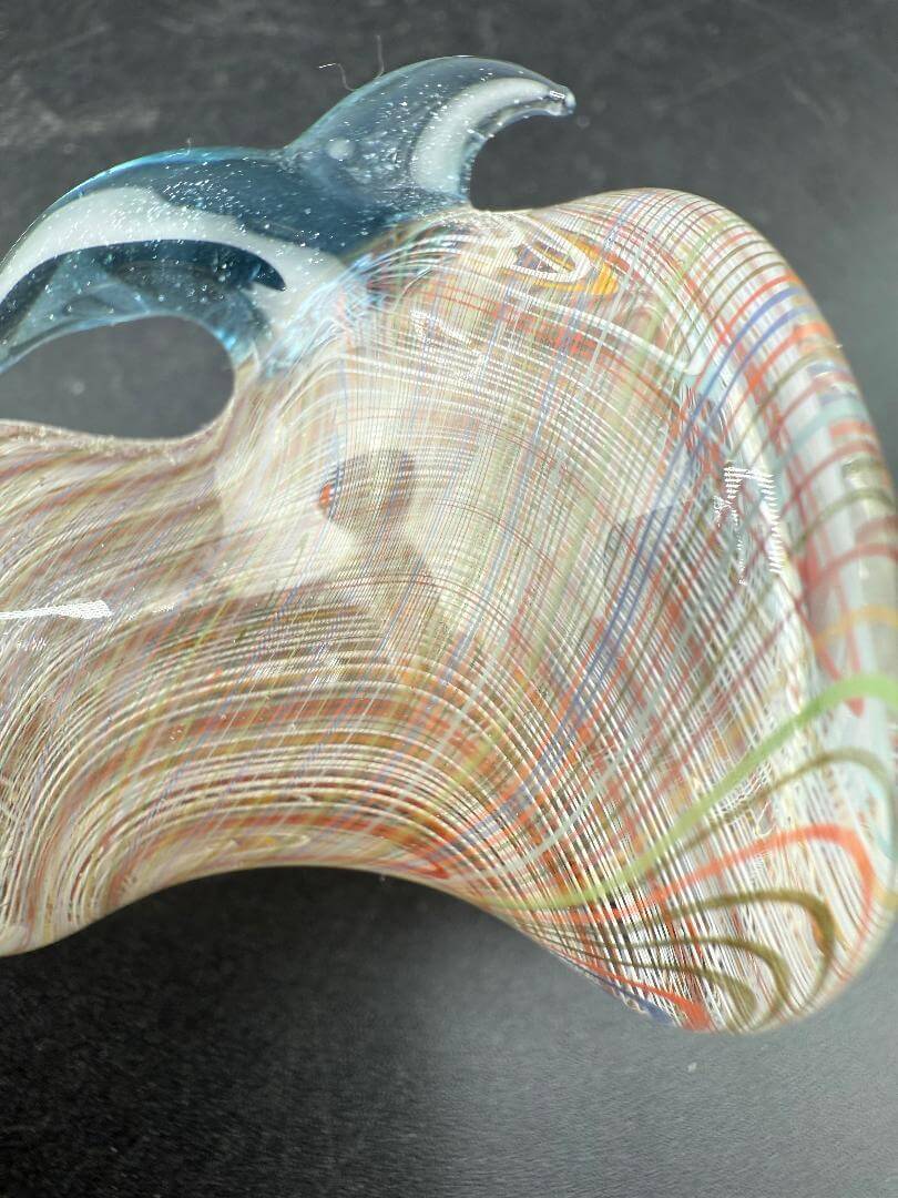 Brando Glass Chillum Pipe -Double Layer Rainbow Linework w/ Blue Horns featuring vibrant colors and unique design.