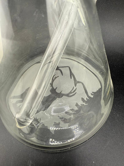 Brando Glass Clear Blasted PNW Beaker 10mm 45° interior detail showcasing intricate sandblasted artwork.