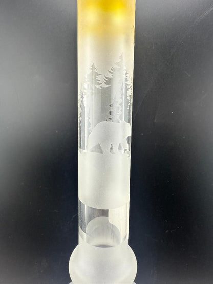 Brando Glass Clear Blasted PNW Beaker 10mm 45° featuring intricate sandblasted nature designs.