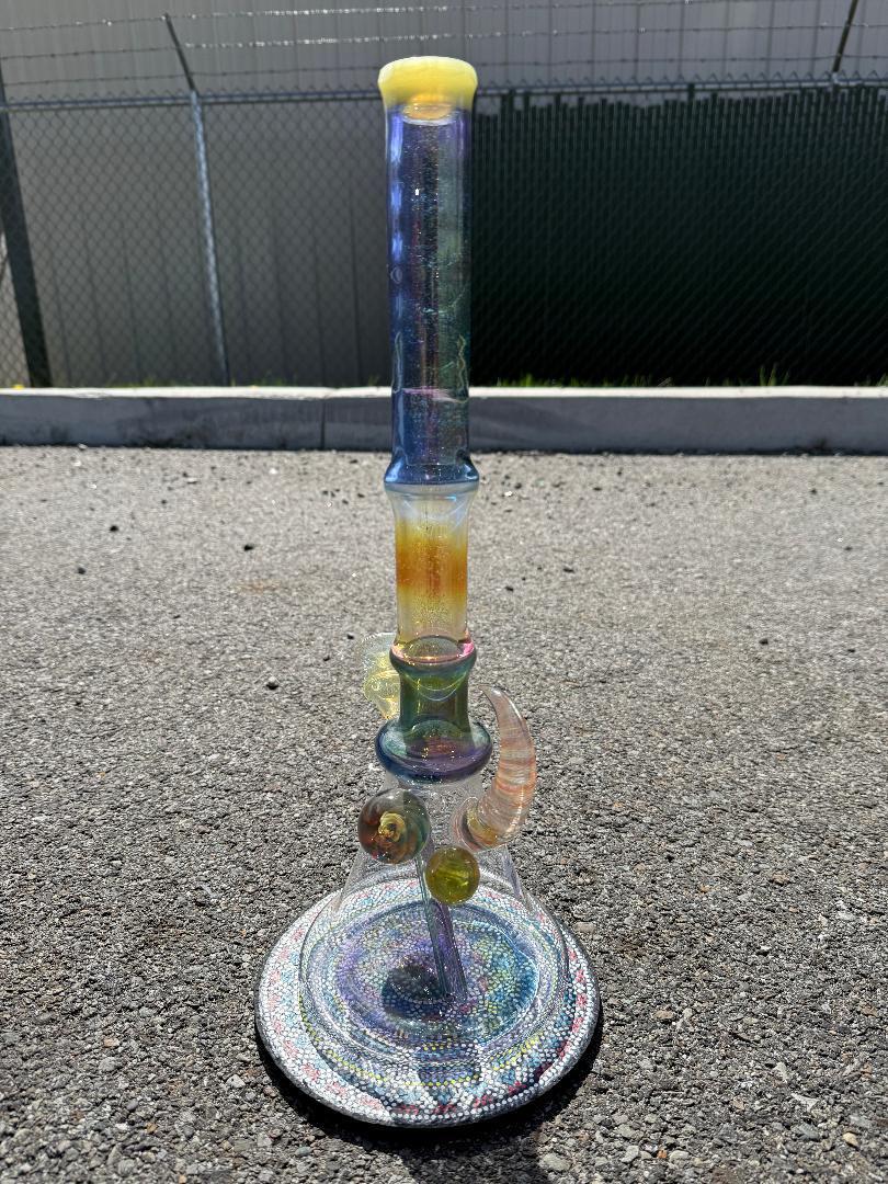 Brando Glass Cold Worked Tube 14mm, handcrafted in Spokane, featuring vibrant colors and intricate designs.