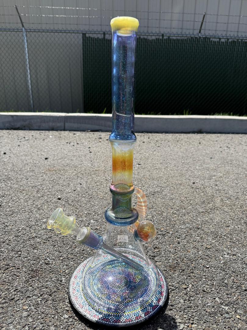 Brando Glass Cold Worked Tube 14mm handcrafted piece showcasing vibrant colors and intricate design, perfect for high-end collections.