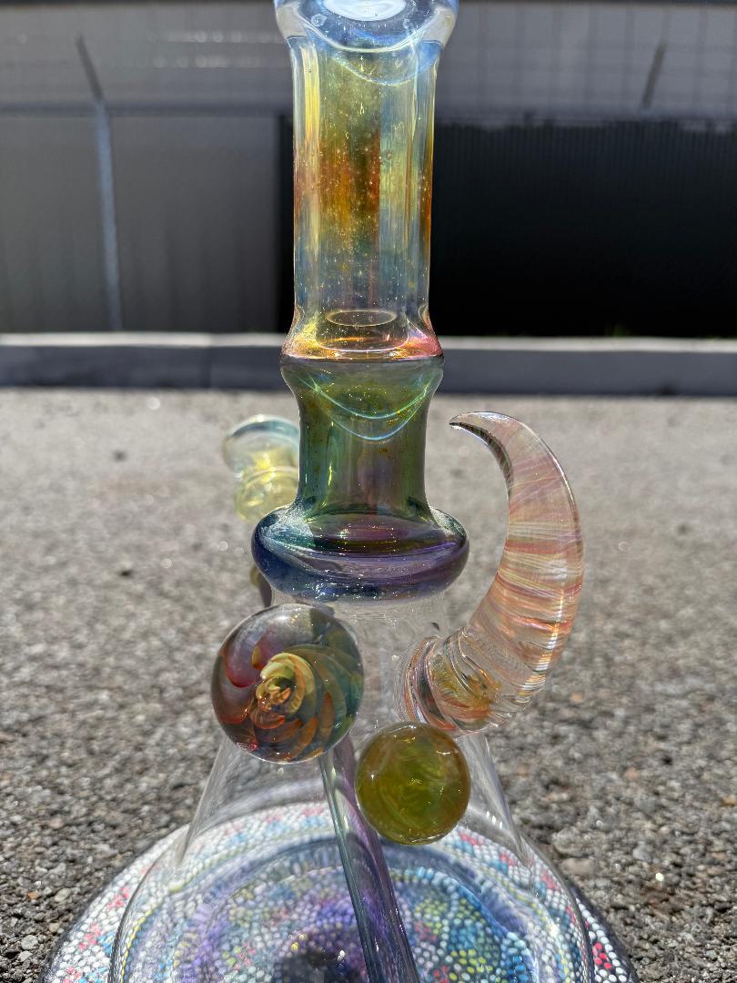 Brando Glass Cold Worked Tube 14mm showcasing vibrant colors and intricate details, handcrafted in Spokane, WA.