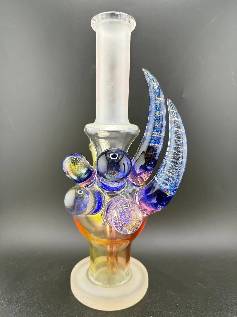 Brando Glass Fumed Dichro Owl Ball Rig w/ Dischro Horns & Marble Attachments  10mm 45° showcasing intricate design and craftsmanship.