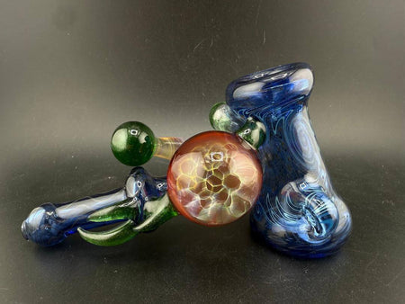 Brando Glass Hammer Pipe - Blue Space Tech w/ Honeycomb Pendant & Horn Attachment showcasing intricate design.