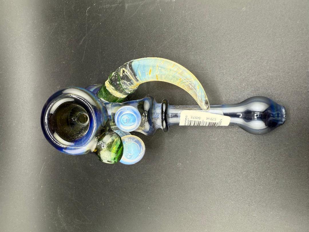 Brando Glass Hammer Pipe - Deppes Darkness w/ Mushroom and Fumed Horn Attachments displayed on a flat surface.