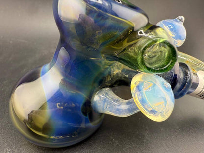 Brando Glass Hammer Pipe - Deppes Darkness w/ Mushroom and Fumed Horn Attachments showcasing intricate glasswork details.