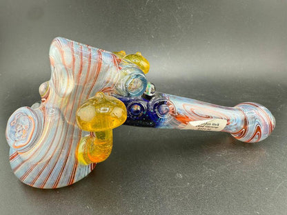 Brando Glass Hammer Pipe - Light Blue Red Linework w/ Yellow Mushroom & Grateful Dead Millie Attachments