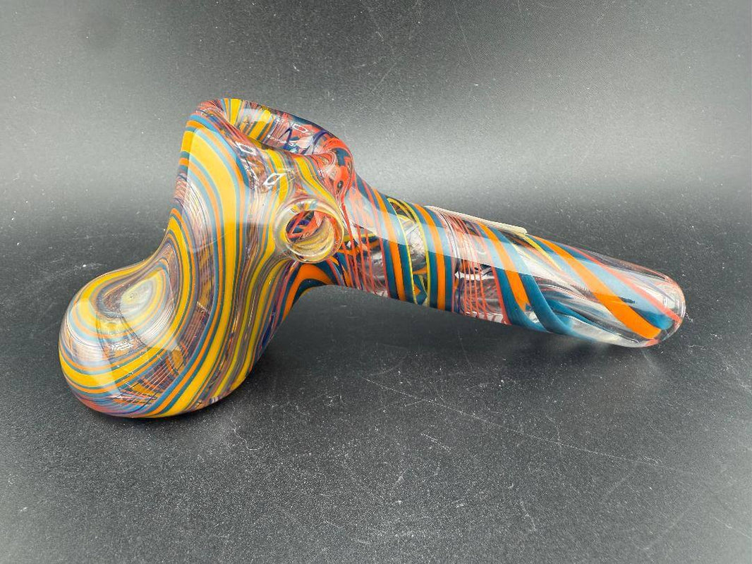 Brando Glass Hammer Pipe - Multi Colored Line work featuring vibrant, multi-colored linework in a unique hammer shape.