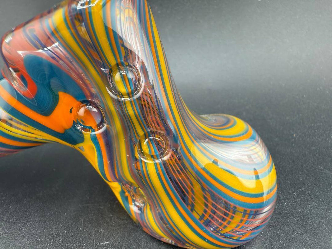 Brando Glass Hammer Pipe - Multi Colored Line work showcasing vibrant linework and a unique design.
