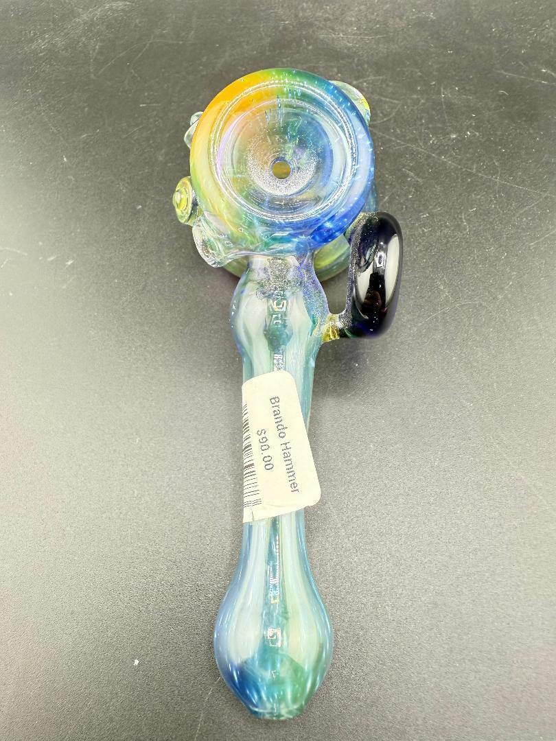Brando Glass Hammer Pipe - Space Fume Tech w/ Cobalt Moon Pendant Attachment on a black surface