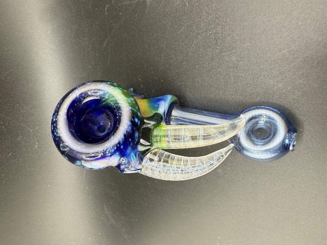 Brando Glass Hammer Pipe - Space Tech w/ Fumed Horns featuring a vibrant design and unique fumed horns.