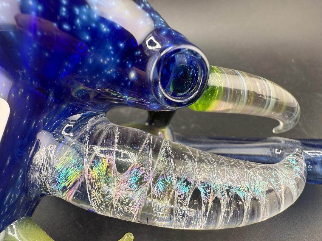 Brando Glass Hammer Pipe - Space Tech w/ Fumed Horns showcasing a vivid design and intricate details.