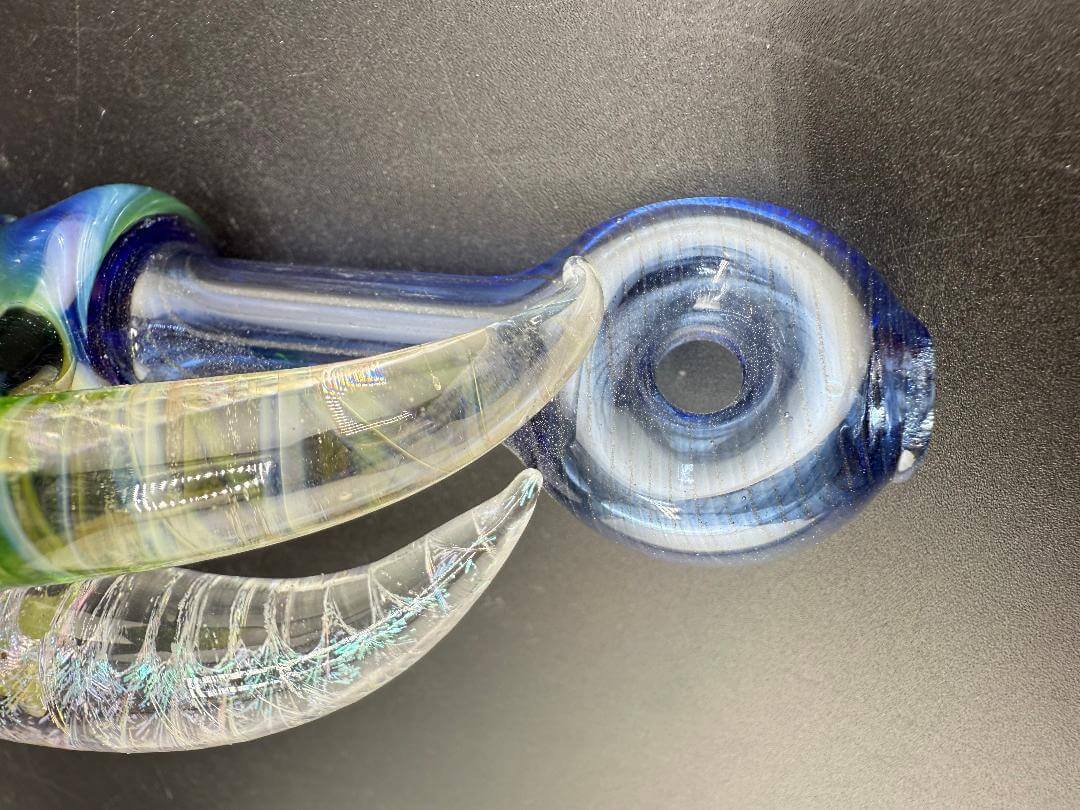 Brando Glass Hammer Pipe - Space Tech w/ Fumed Horns detail showcasing the unique fumed horn attachments.