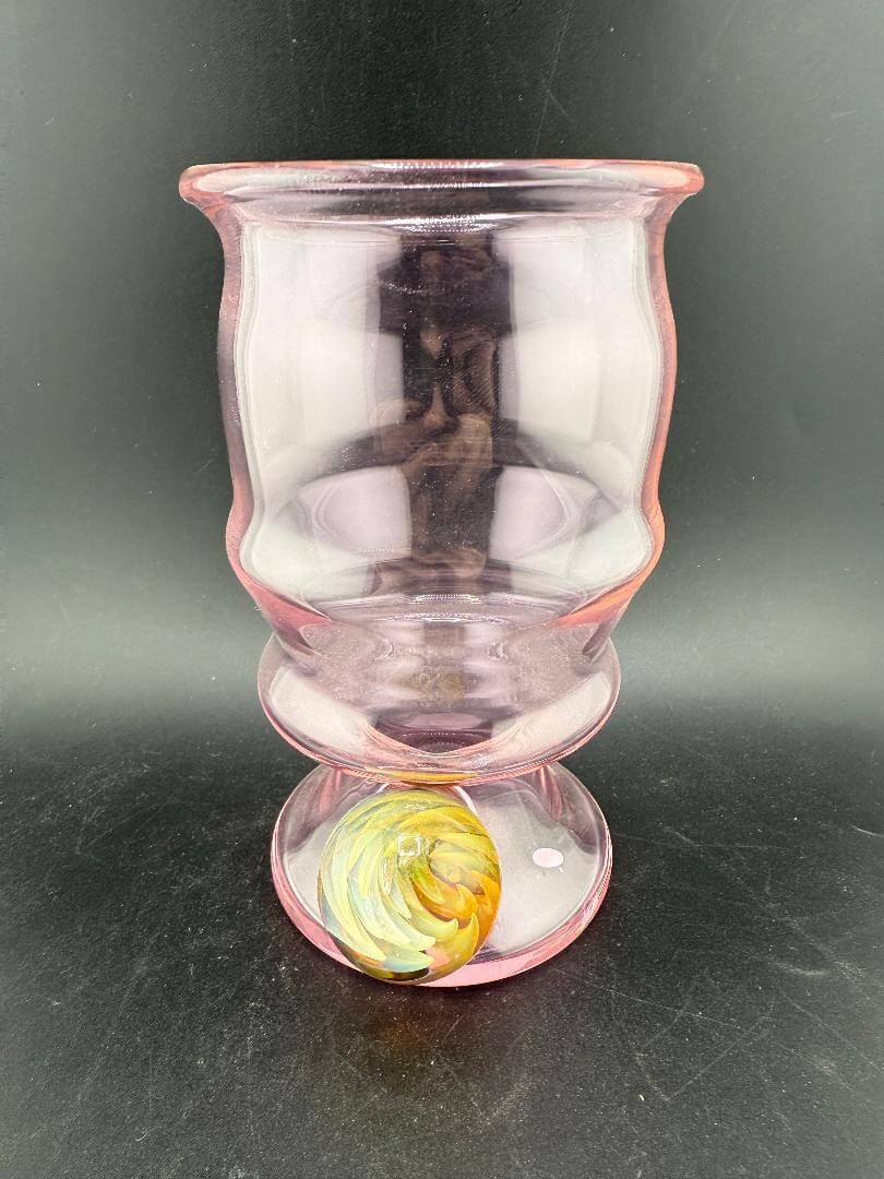 Brando Glass Handcrafted Heady Cup w/ Fumed Marble Attachment - Pink with vibrant pink color and fumed marble design.