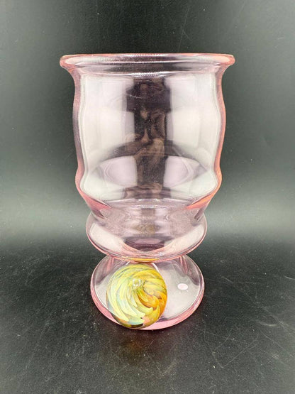 Brando Glass Handcrafted Heady Cup w/ Fumed Marble Attachment - Pink with vibrant pink color and fumed marble design.