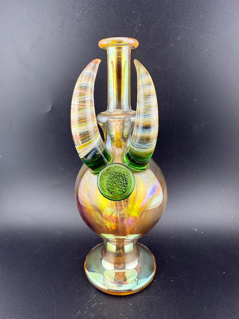 Brando Glass Horned Fumed Rig 10mm 90° - Hand-Blown Glass Art with Unique Horned Accents
