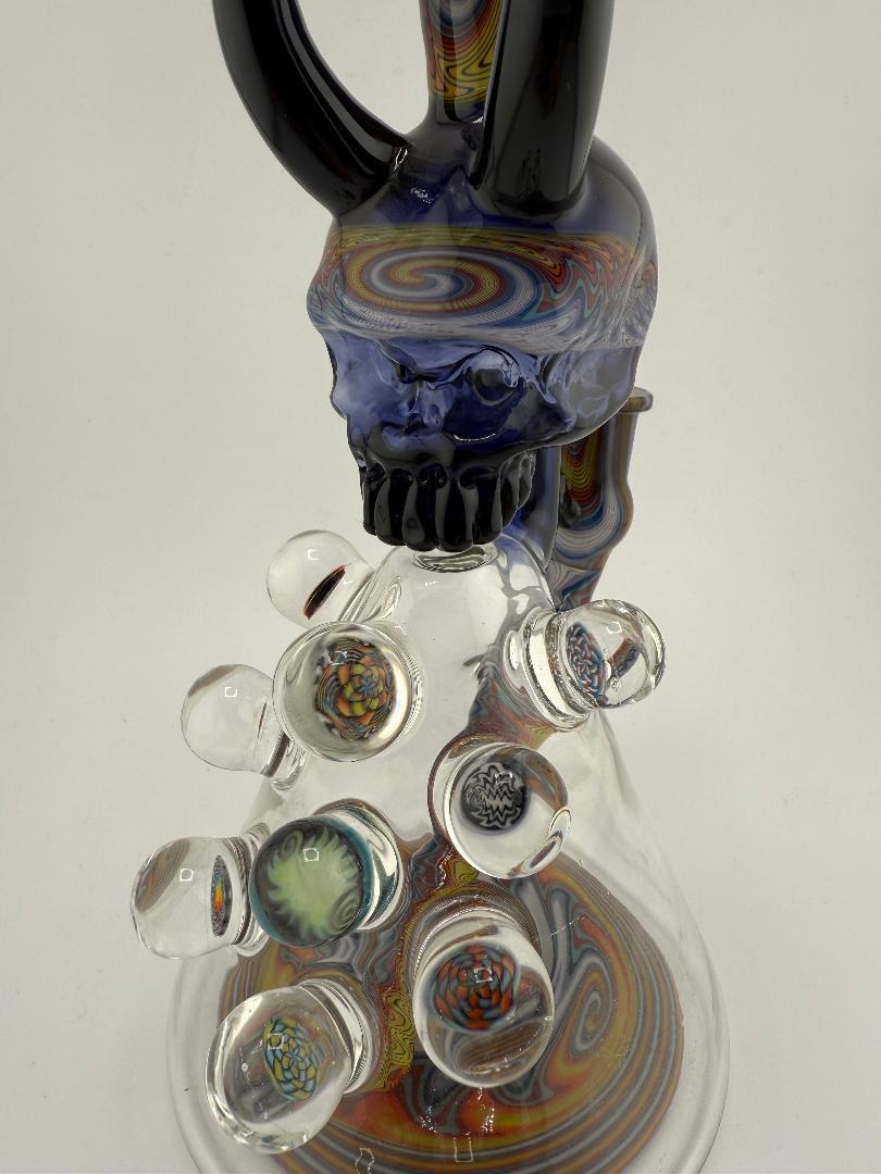 Brando Glass x Joe Hamilton Glass Skull Wig Wag 10mm rig with intricate details and unique skull design.