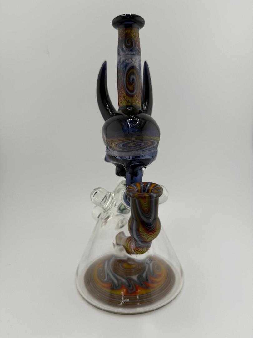 Brando Glass x Joe Hamilton Glass Skull Wig Wag rig featuring intricate Millie details, 10mm, 90° angle, handcrafted in Spokane, WA.