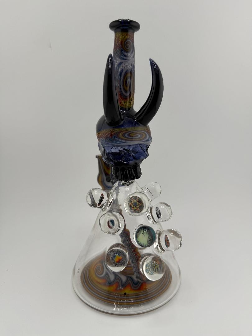 Brando Glass x Joe Hamilton glass skull wig wag rig with intricate details and unique design, handcrafted heady glass art.