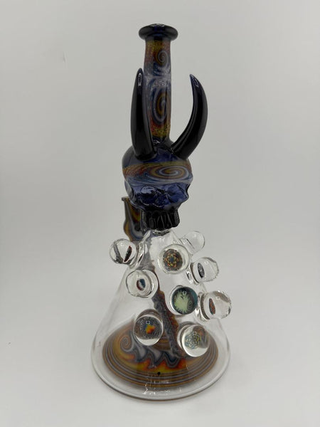 Brando Glass x Joe Hamilton glass skull wig wag rig with intricate details and unique design, handcrafted heady glass art.