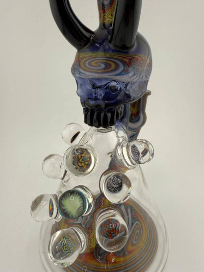 Brando Glass x Joe Hamilton Glass Skull Wig Wag 10mm rig with intricate details and unique skull design.