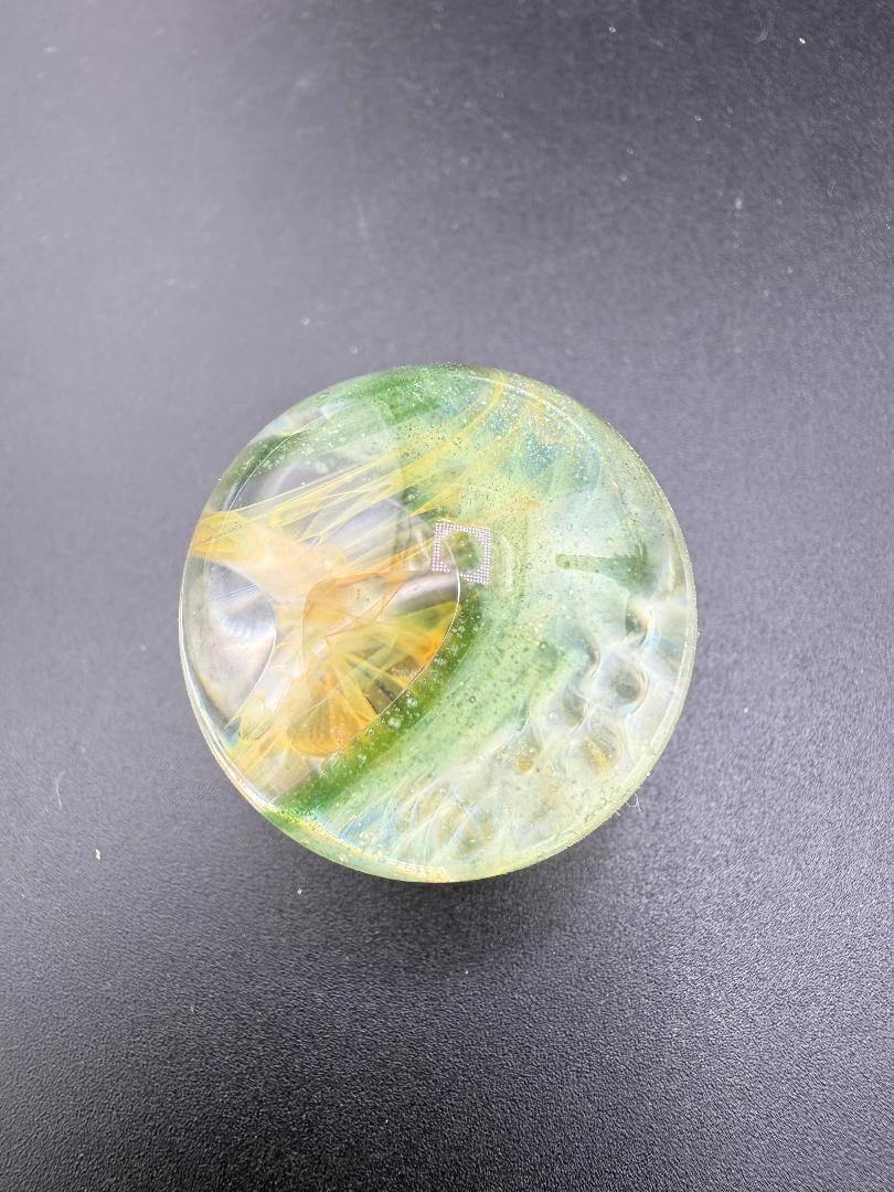 Brando Glass Marble - Double Vortex Approx. 1.15" showcasing vibrant colors and intricate designs.