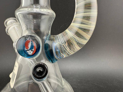 Brando Glass Mini Beaker - Fumed Horn & Grateful Dead Millies 10mm 45° showcasing fumed horn and Grateful Dead millies.