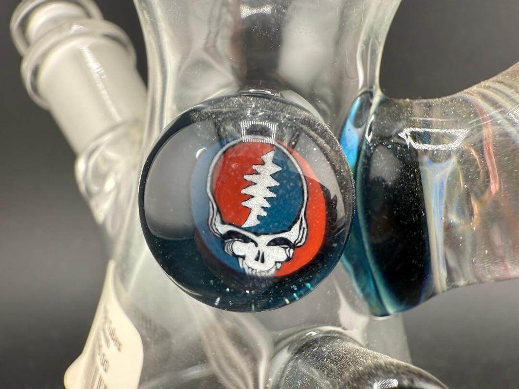 Brando Glass Mini Beaker - Fumed Horn & Grateful Dead Millies 10mm 45° decorative detail