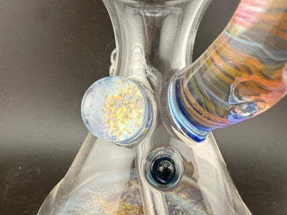 Brando Glass Mini Beaker - Fumed Horn & Fumed Space tech Accents 10mm 45° close-up of details