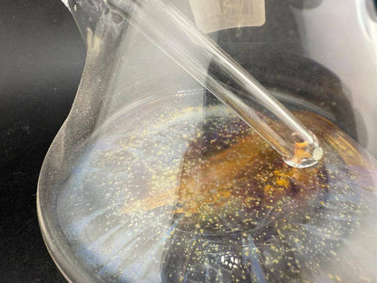 Brando Glass Mini Beaker - Fumed Horn & Fumed Space tech Accents 10mm 45° close-up of the inside showing vibrant colors and details.